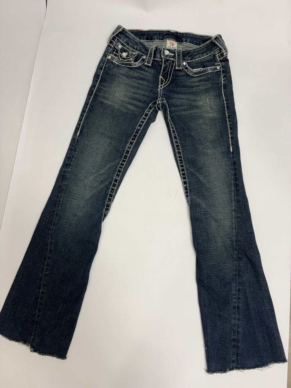 True Religion Women’s Size 25 USA Made Bootcut Jeans Flap Pocket White Stitch